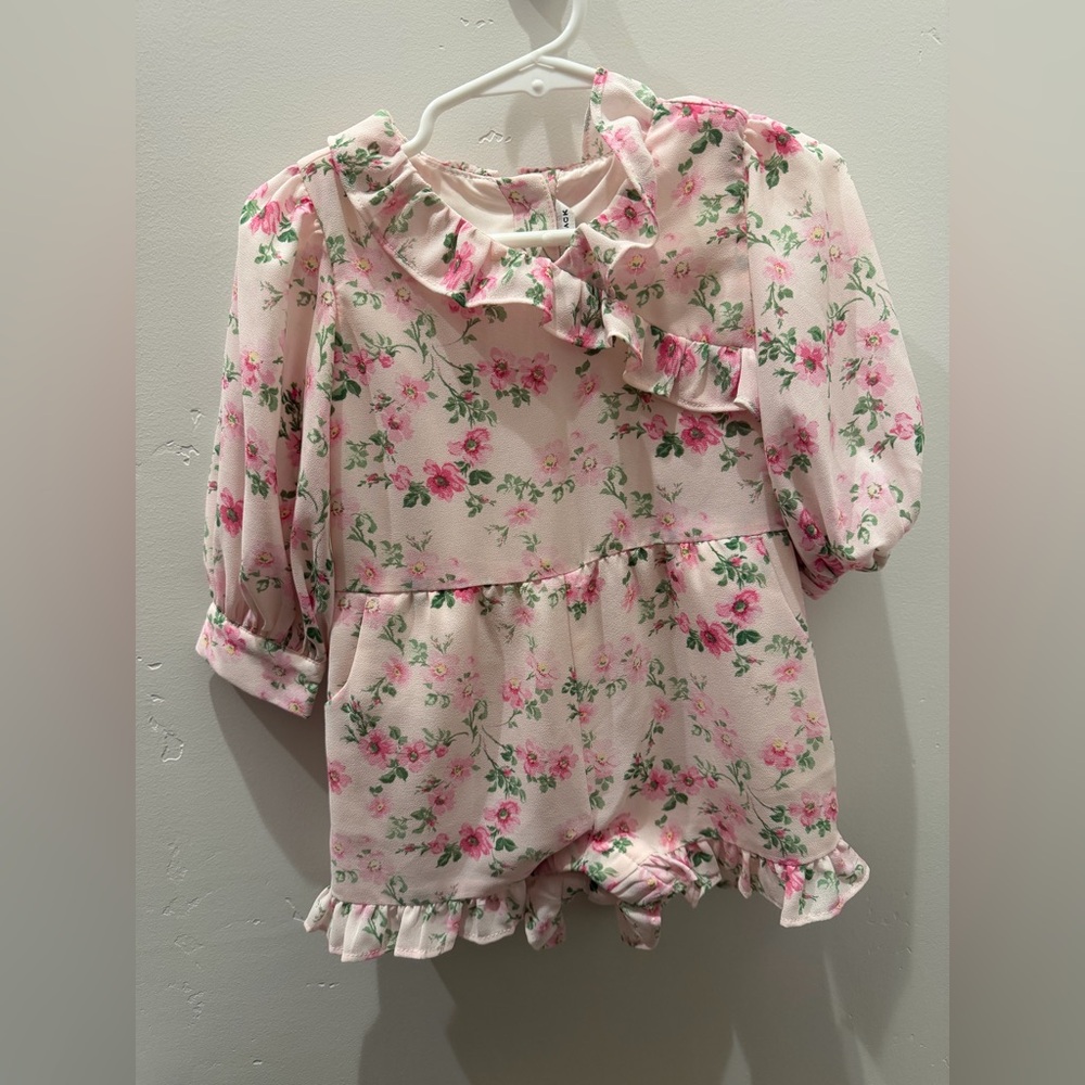 Janie & Jack Girls Floral Ruffle Romper - Pink